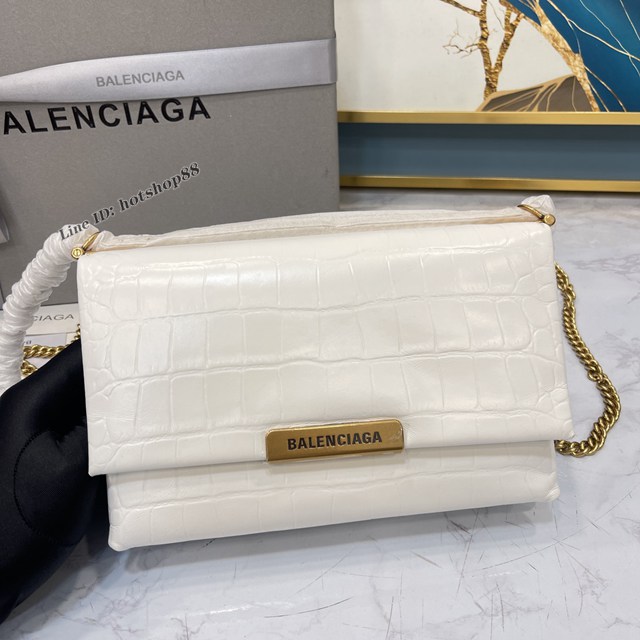 Balenciaga專櫃爆款triplet風琴鏈條包 巴黎世家鱷魚白色單肩斜挎女包 fyj1525